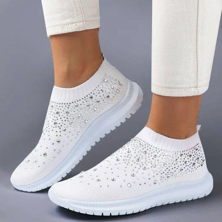 Fanyil Women's Crystal Breathable Slip-On Walking Shoes