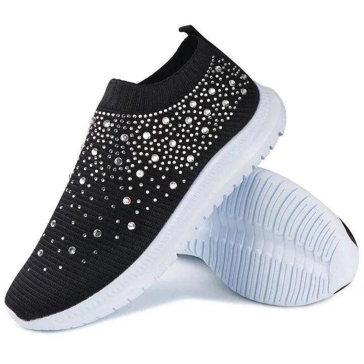 Fanyil Women's Crystal Breathable Slip-On Walking Shoes