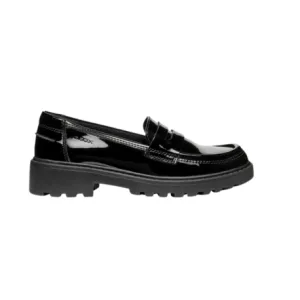 Geox Casey Black Patent Loafer School Shoe