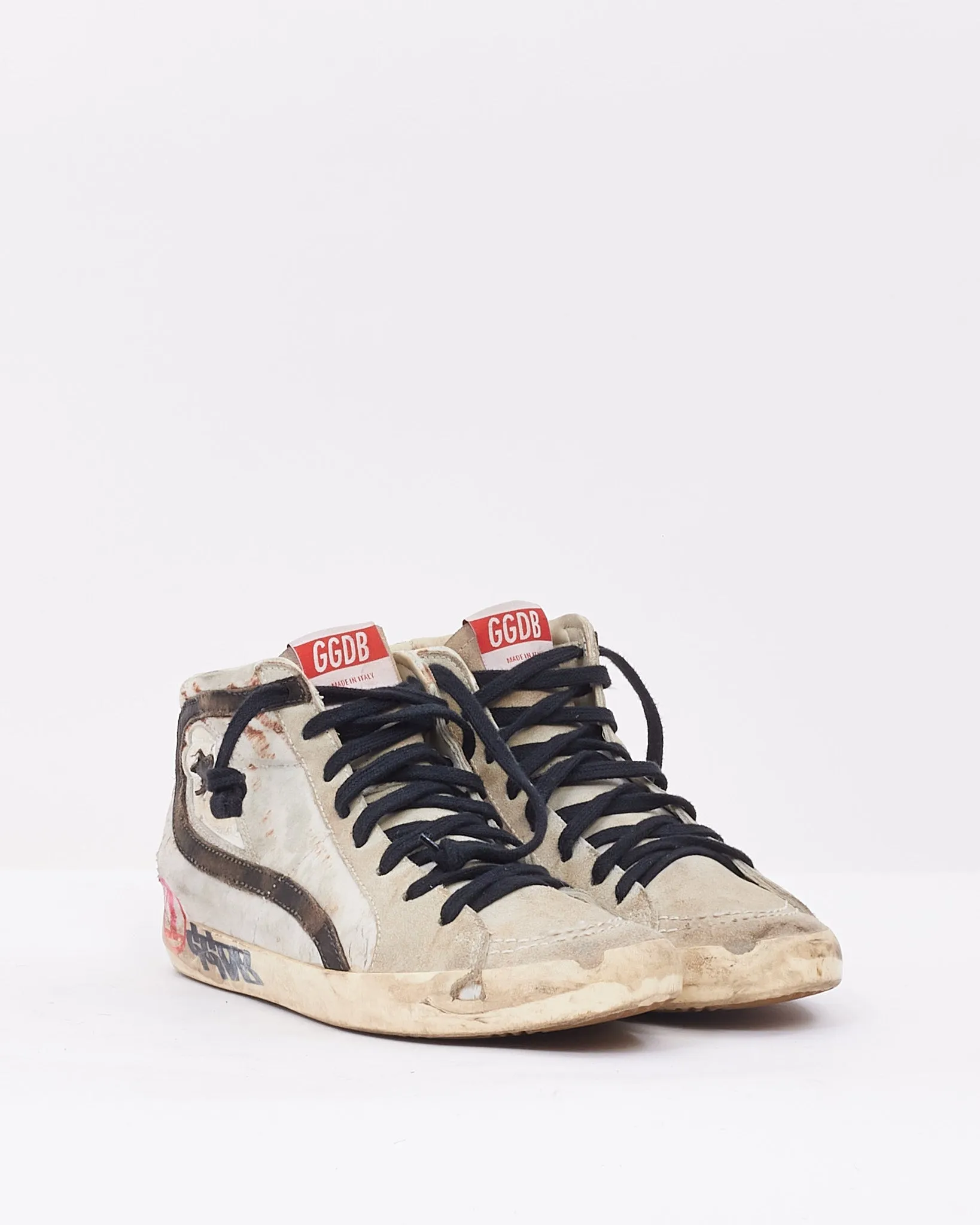 Golden Goose White & Brown Suede Slide Edge High Top Sneakers - 39