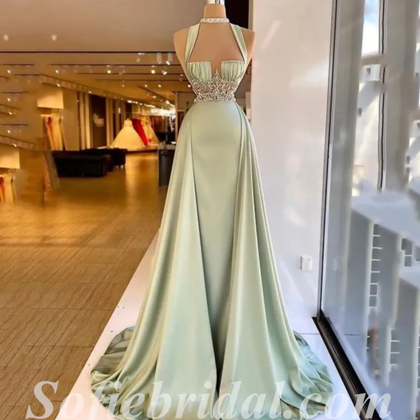Gorgeous Satin Spaghetti Sptraps Sleeveless Mermiad Long Prom Dresses With Rhinestone And Beading,SFPD0509