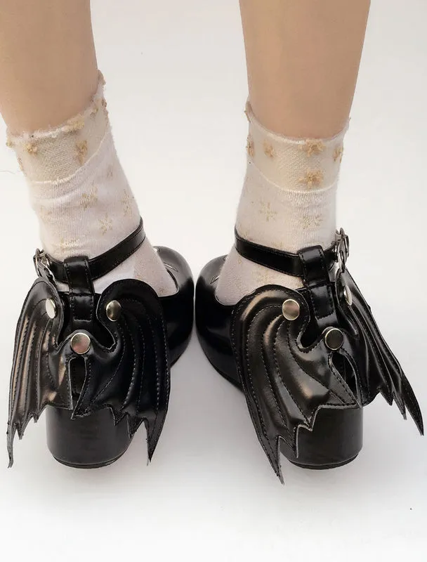 Gothic Lolita Shoes Black Cross Round Toe Lolita Pumps With Wings