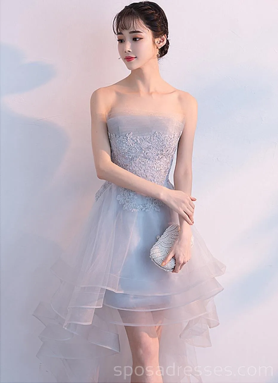 High Low Gray Strapless Cheap Homecoming Dresses Online, Cheap Short Prom Dresses, CM755