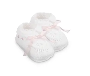 Jefferies Socks Hand Crochet Ribbon Bootie 1 Pair - Pink