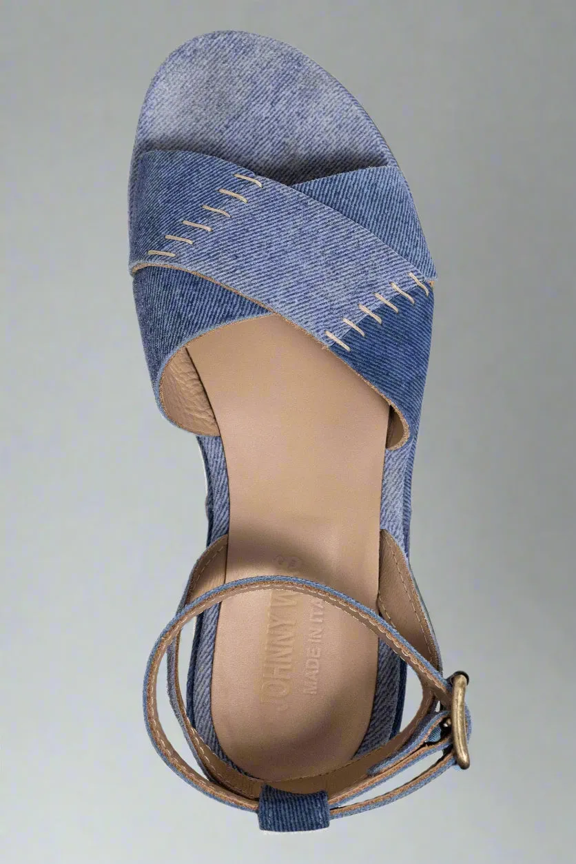 Johnny Was Blue Patchwork Leather Jean Platform Sandal JWS23524