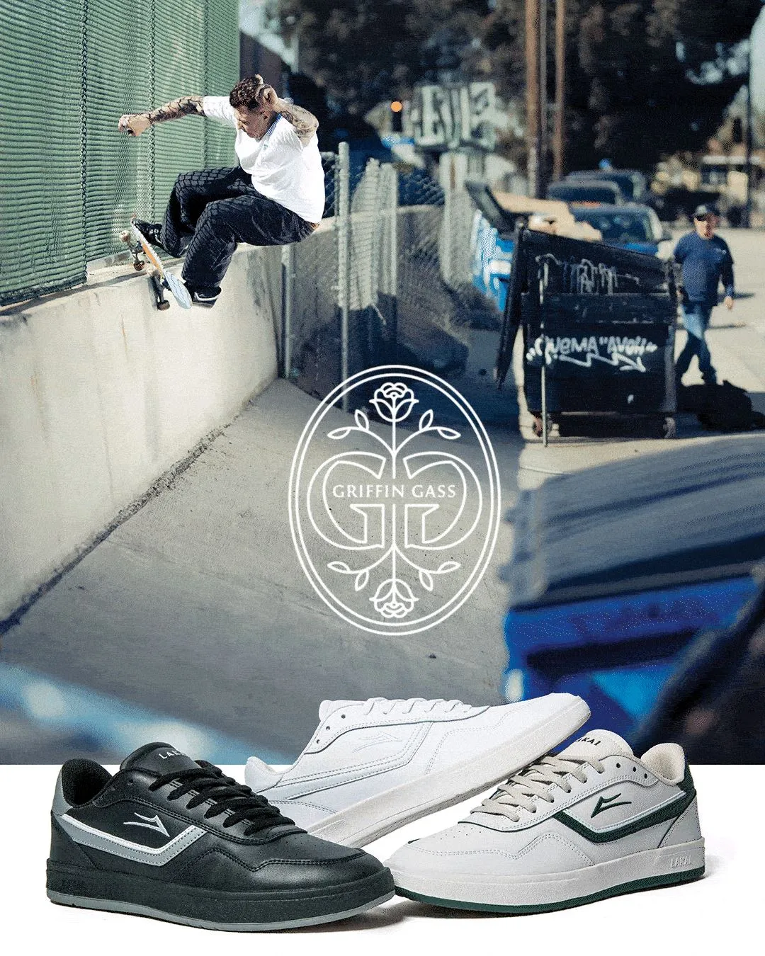 Lakai Terrace Leather Skate Shoes - Cream / Pine
