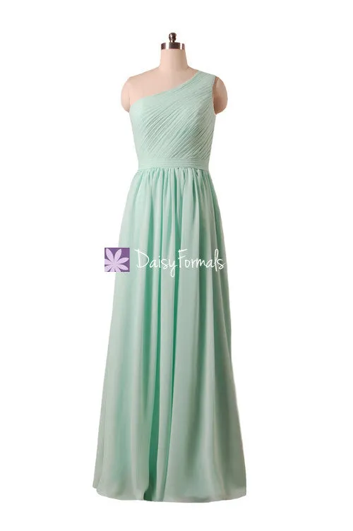 Long One Shoulder Bridesmaids Dress Vintage Mint Chiffon Party Dress Formal Dress (BM10822L)