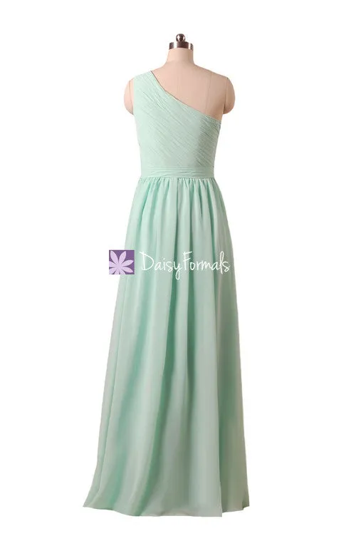 Long One Shoulder Bridesmaids Dress Vintage Mint Chiffon Party Dress Formal Dress (BM10822L)