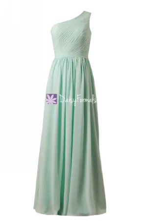 Long One Shoulder Bridesmaids Dress Vintage Mint Chiffon Party Dress Formal Dress (BM10822L)