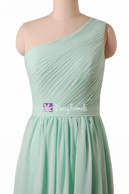 Long One Shoulder Bridesmaids Dress Vintage Mint Chiffon Party Dress Formal Dress (BM10822L)