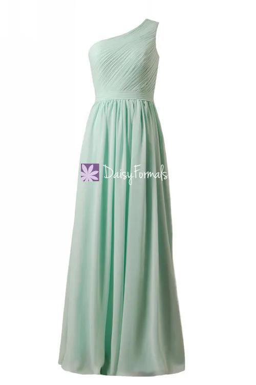 Long One Shoulder Bridesmaids Dress Vintage Mint Chiffon Party Dress Formal Dress (BM10822L)