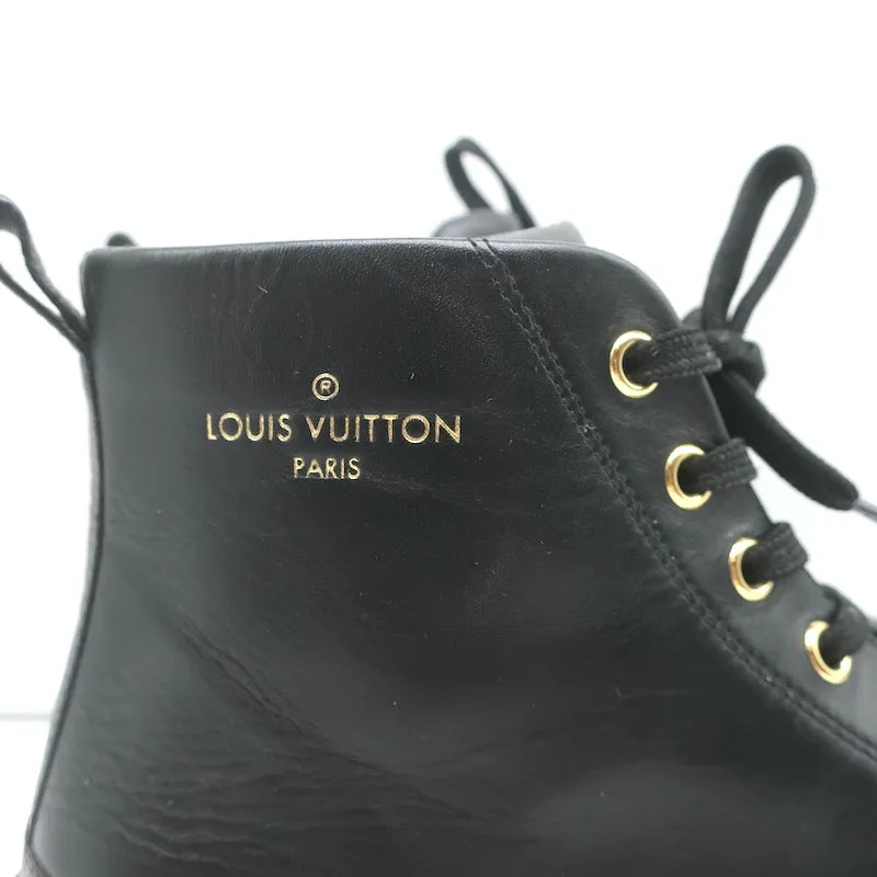 Louis Vuitton Stellar High Top Sneakers Black Leather & Brown Monogram Size 37.5