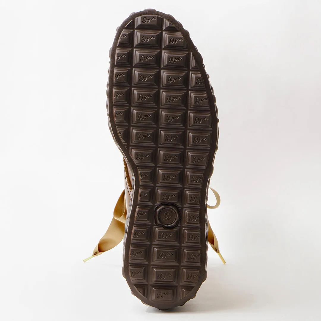 Melting Chocolate Satin Ribbon Lace Up Leather Boots (Brown)【Japan Jewelry】