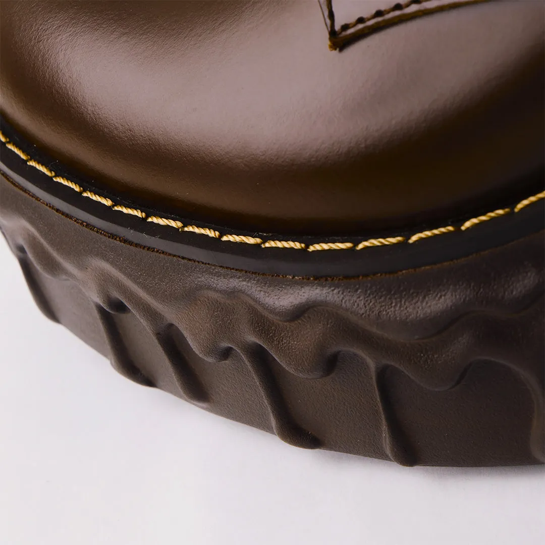 Melting Chocolate Satin Ribbon Lace Up Leather Boots (Brown)【Japan Jewelry】