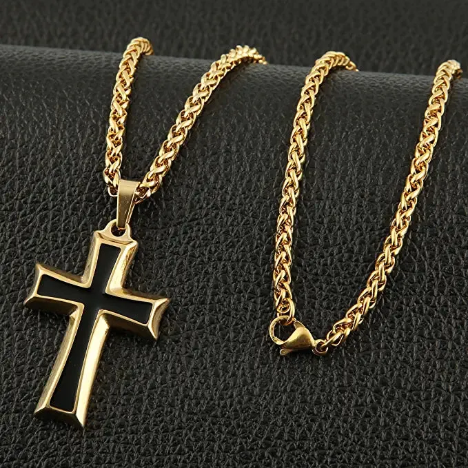 Men's Gold Stainless Steel Cross Pendant Necklace