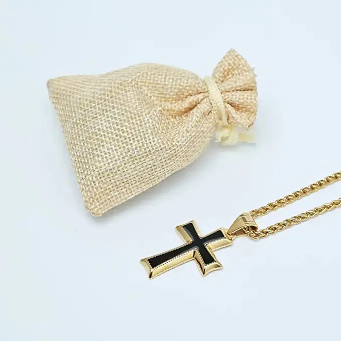 Men's Gold Stainless Steel Cross Pendant Necklace