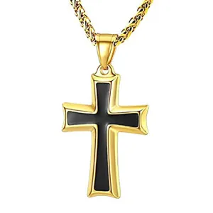 Men's Gold Stainless Steel Cross Pendant Necklace