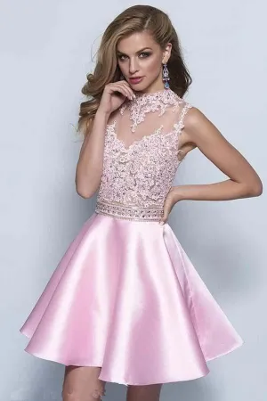 Neckline Keyhole A-line Pink Homecoming Dresses PG168