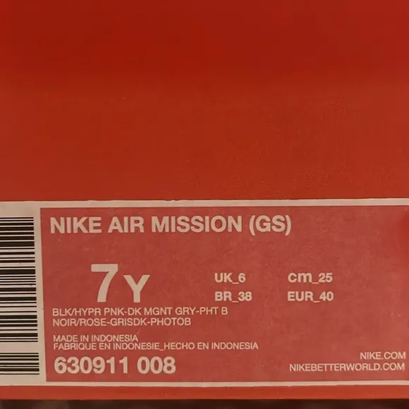 Nike Kids Air Mission GS Training Shoe Black/Hypr Pink/Dark Mgnt/Grey | NEW/NWT!