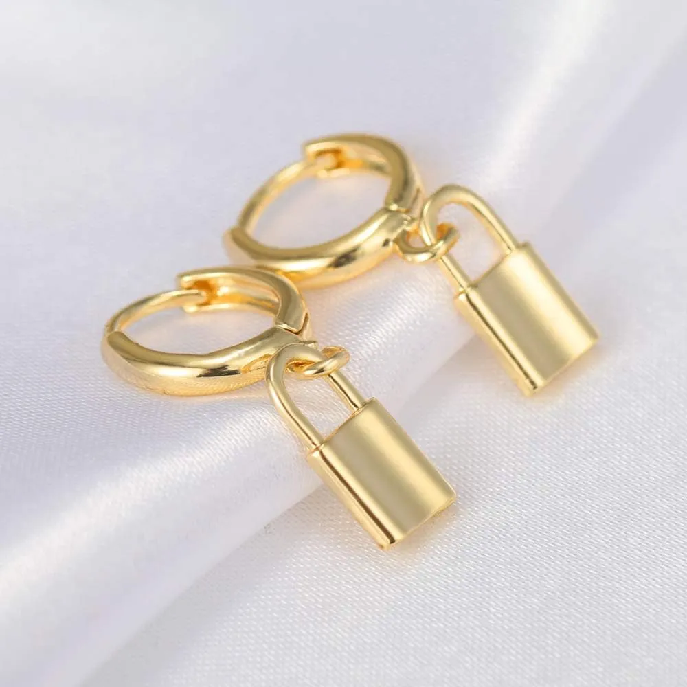 Padlock 18K Plated Gold Drop Dangle Earrings for Women