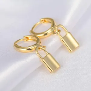 Padlock 18K Plated Gold Drop Dangle Earrings for Women
