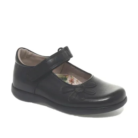 Petasil Bonnie - Black Leather Riptape School Shoe