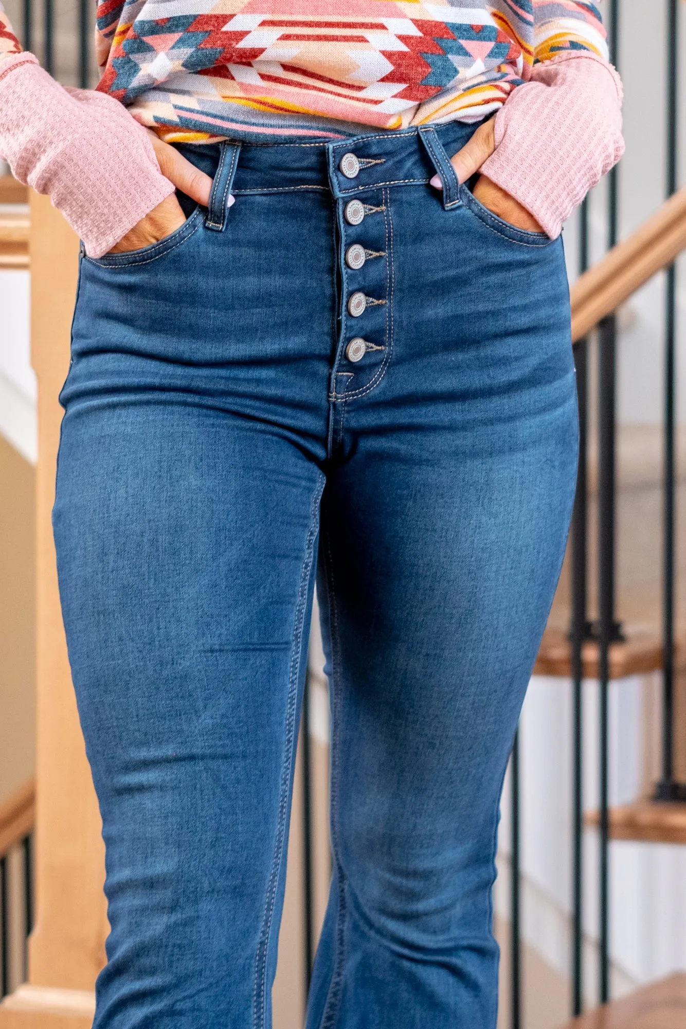 Petite Aurora Exposed Button Fly High Boot Cut