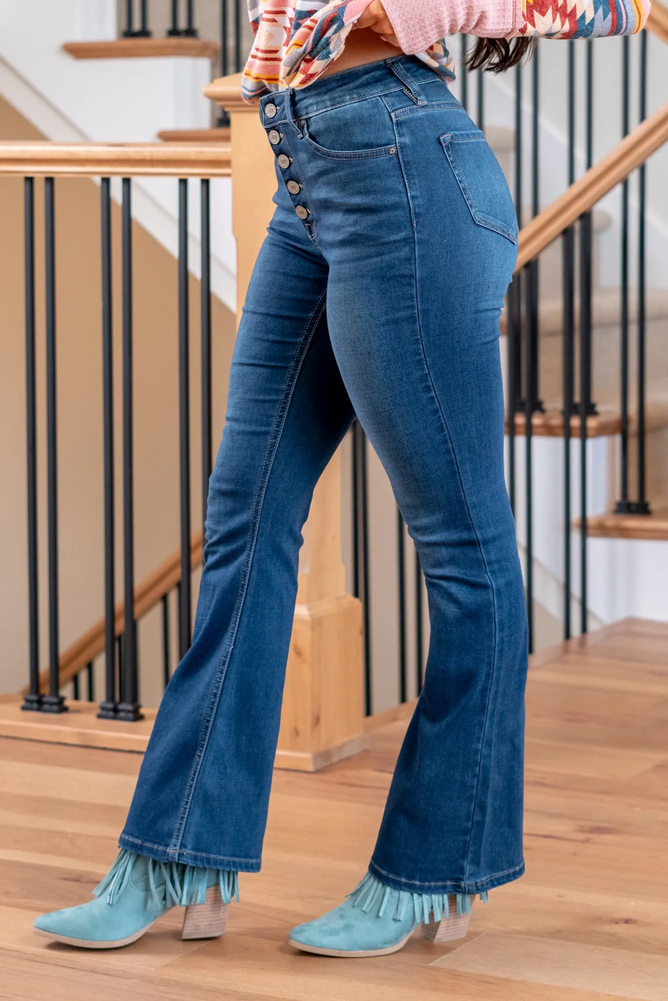 Petite Aurora Exposed Button Fly High Boot Cut