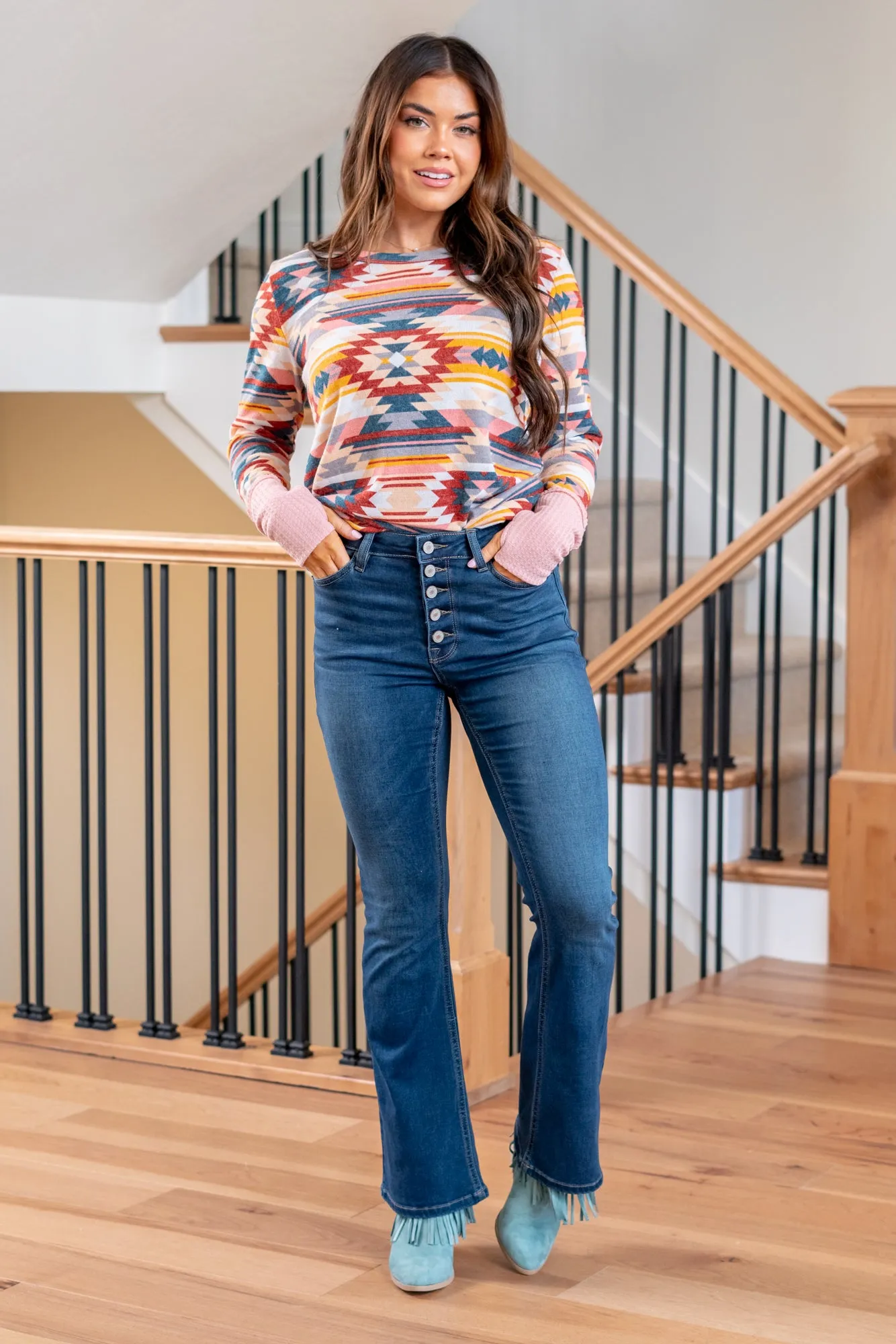 Petite Aurora Exposed Button Fly High Boot Cut