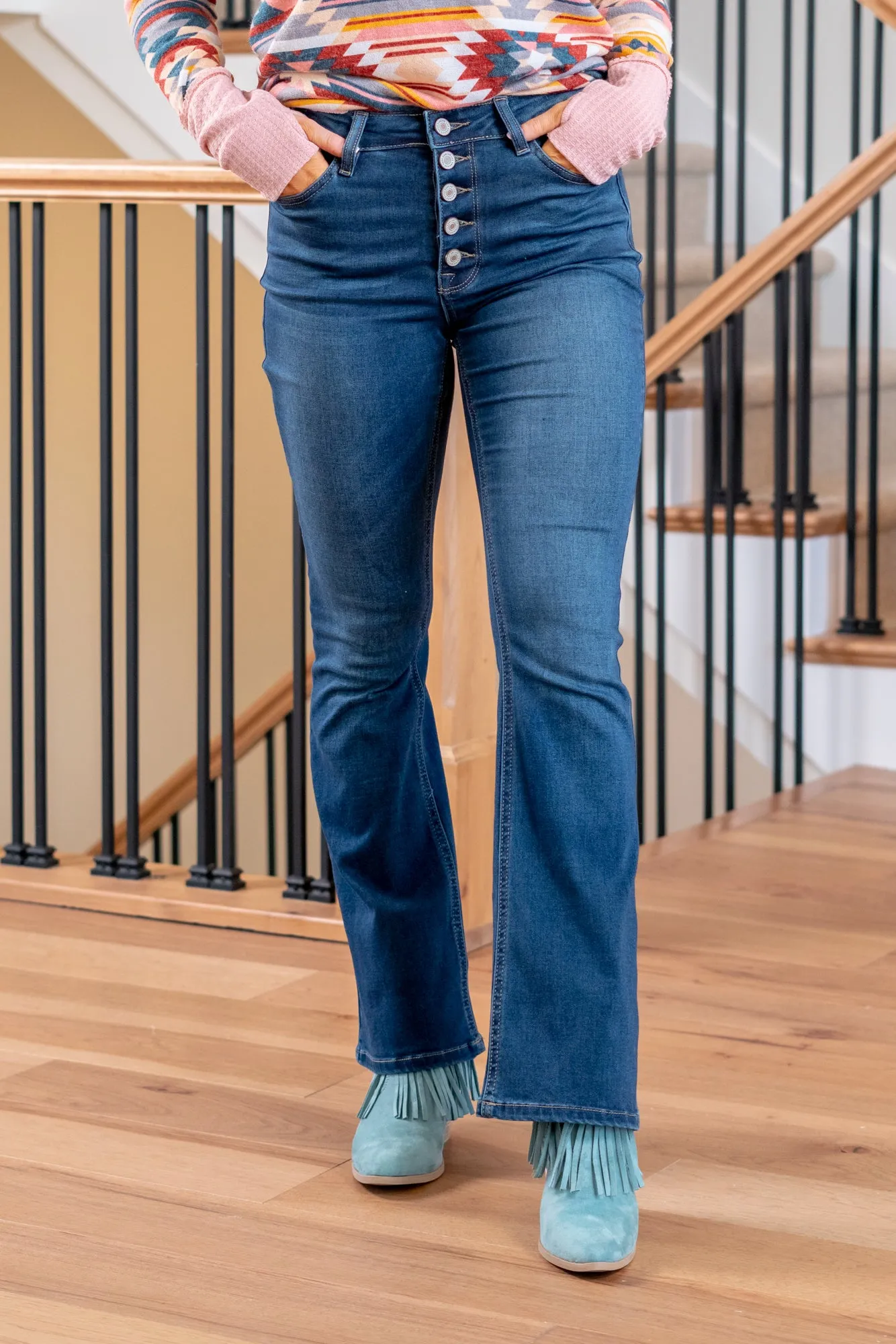 Petite Aurora Exposed Button Fly High Boot Cut
