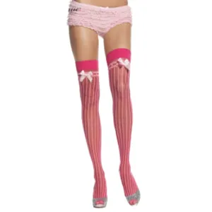 Pink Pin Stripe Sheer Lycra Thigh Highs