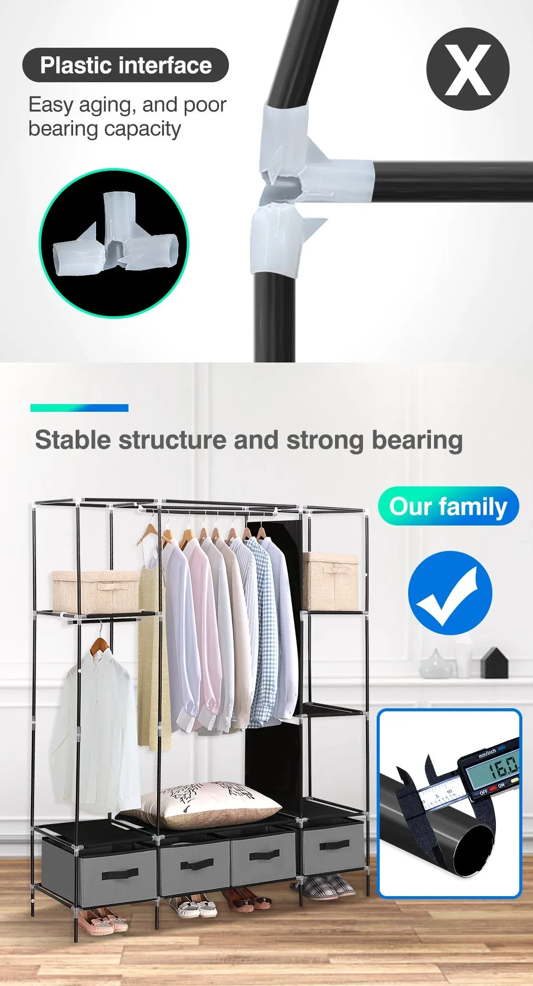 Portable Wardrobe 4 Drawers Large Storage Cabinet Organiser Shelf Rack