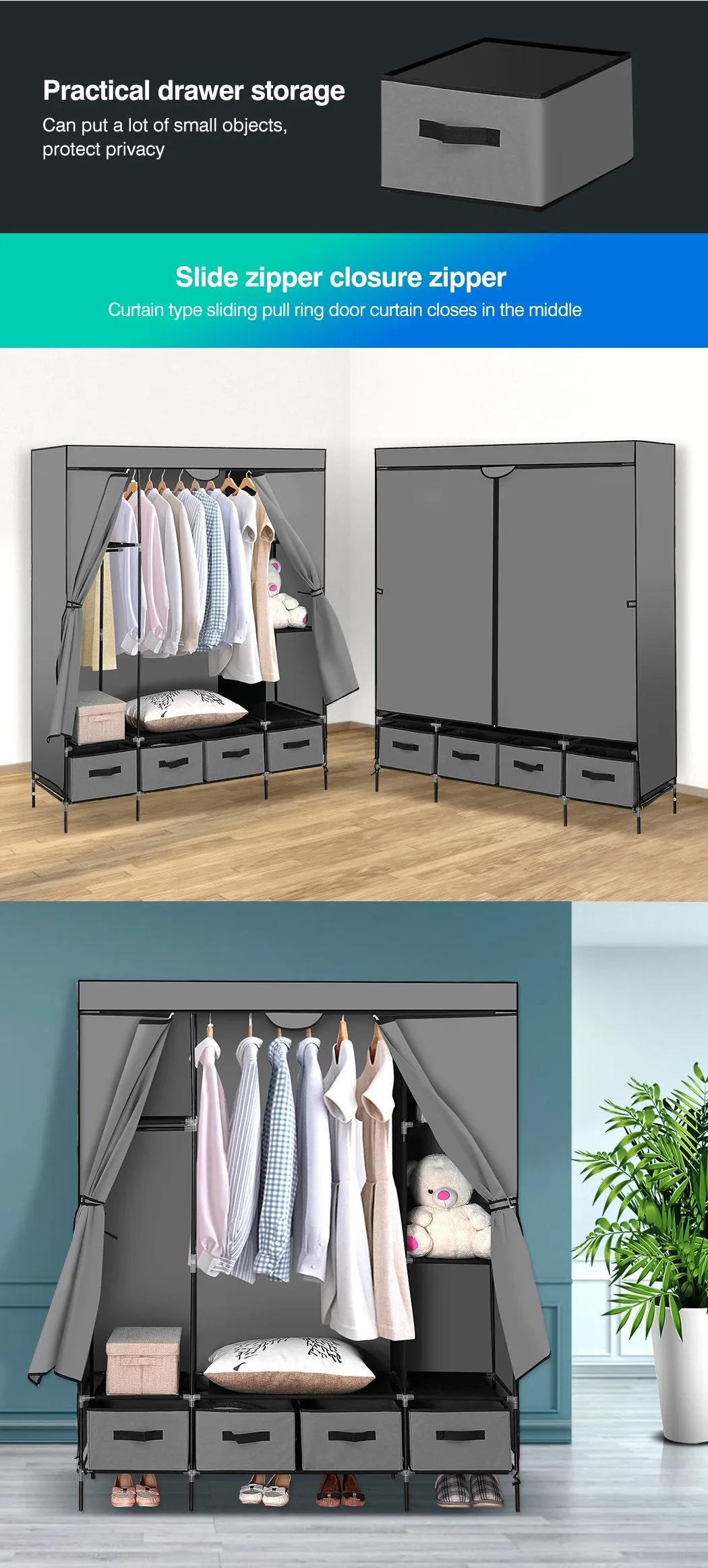 Portable Wardrobe 4 Drawers Large Storage Cabinet Organiser Shelf Rack