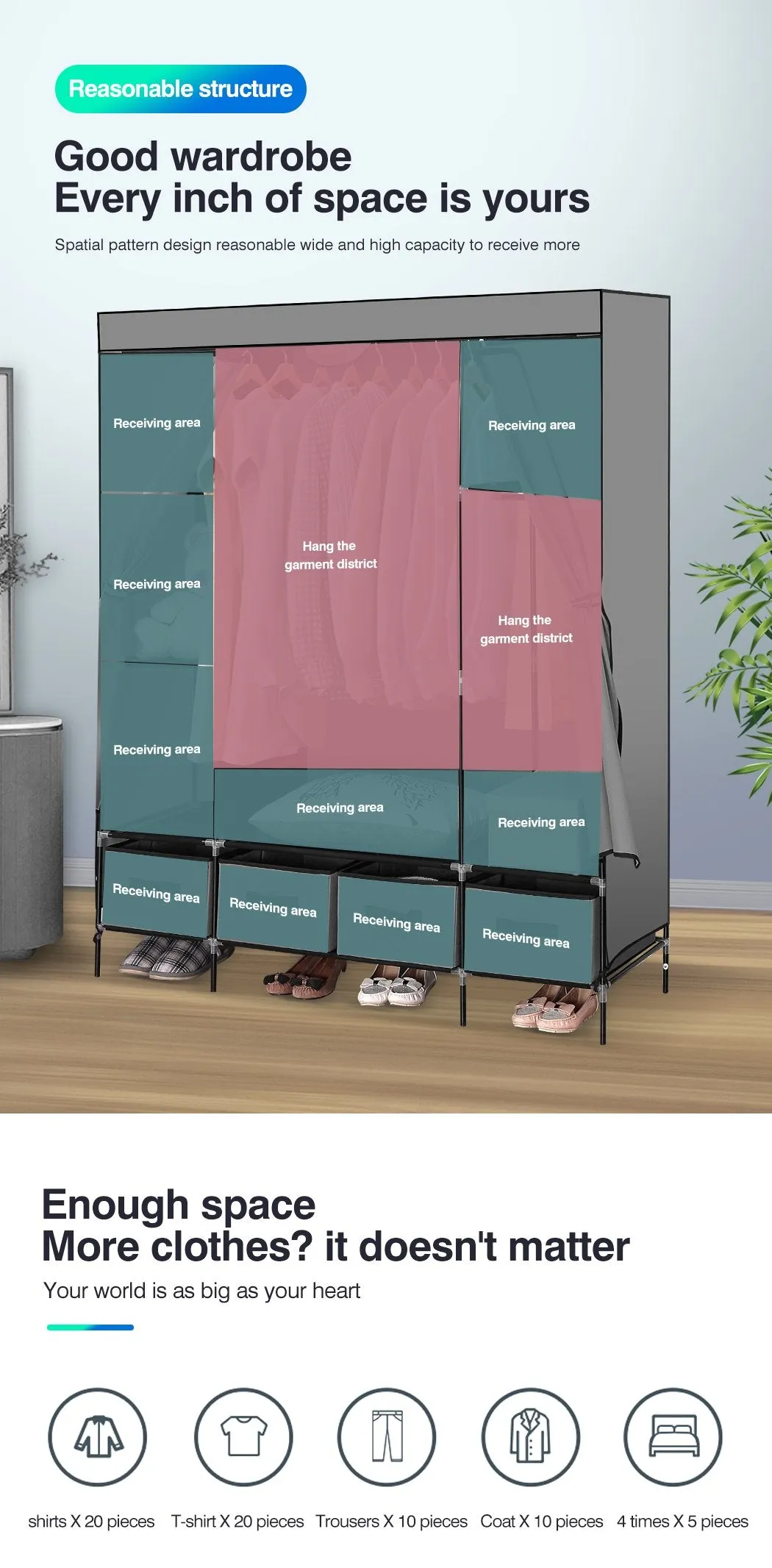 Portable Wardrobe 4 Drawers Large Storage Cabinet Organiser Shelf Rack