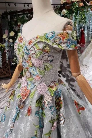 Princess Prom Dresses Off The Shoulder Lace Up Back Appliques Tulle TP0874