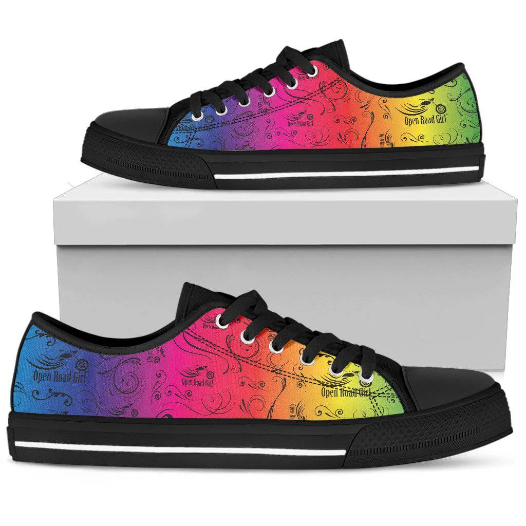 Rainbow full color scatter design open road girl Women's Low Top Custom Shoes
