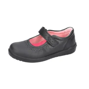 Ricosta Lillia - Black Leather Riptape Mary Jane School Shoe