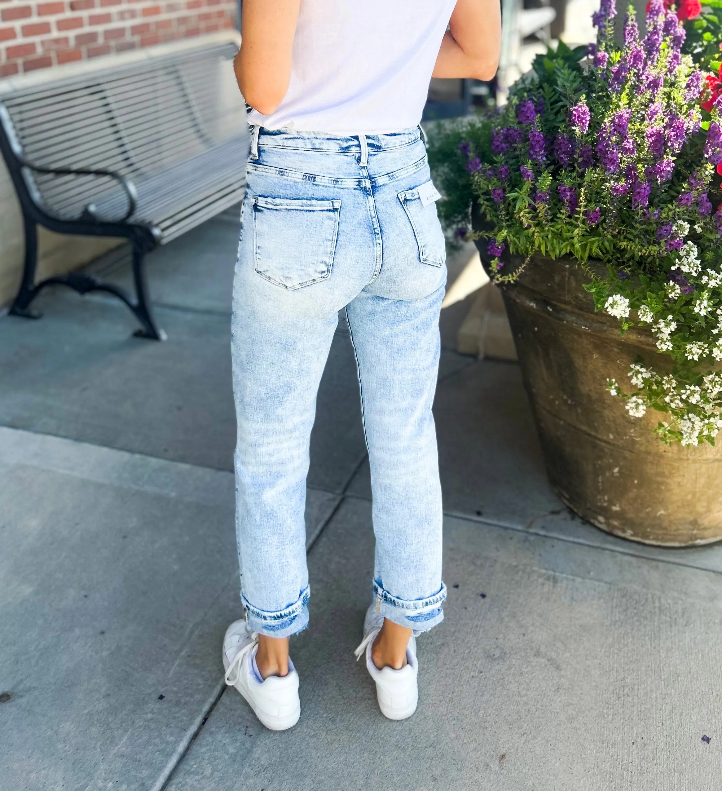 RISEN Boyfriend Distressed Stretch Jeans