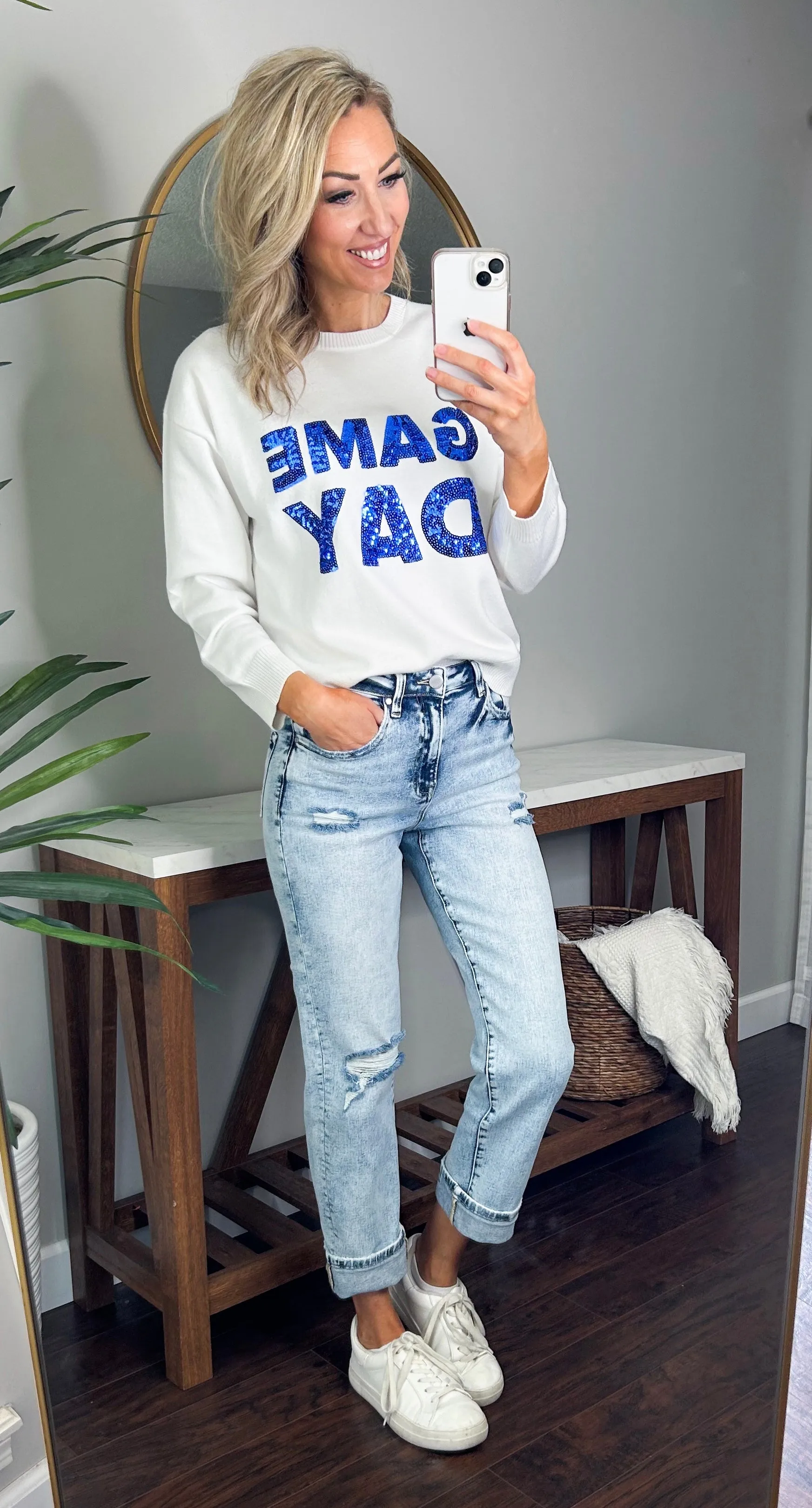 RISEN Boyfriend Distressed Stretch Jeans