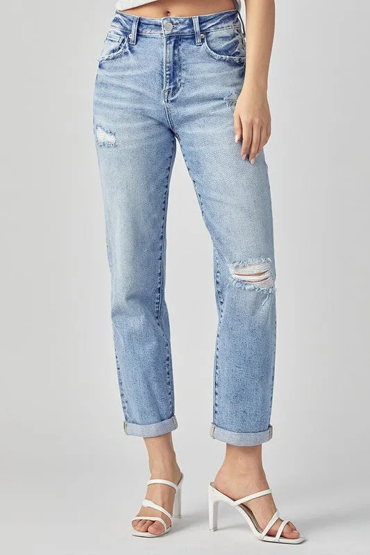 RISEN Boyfriend Distressed Stretch Jeans