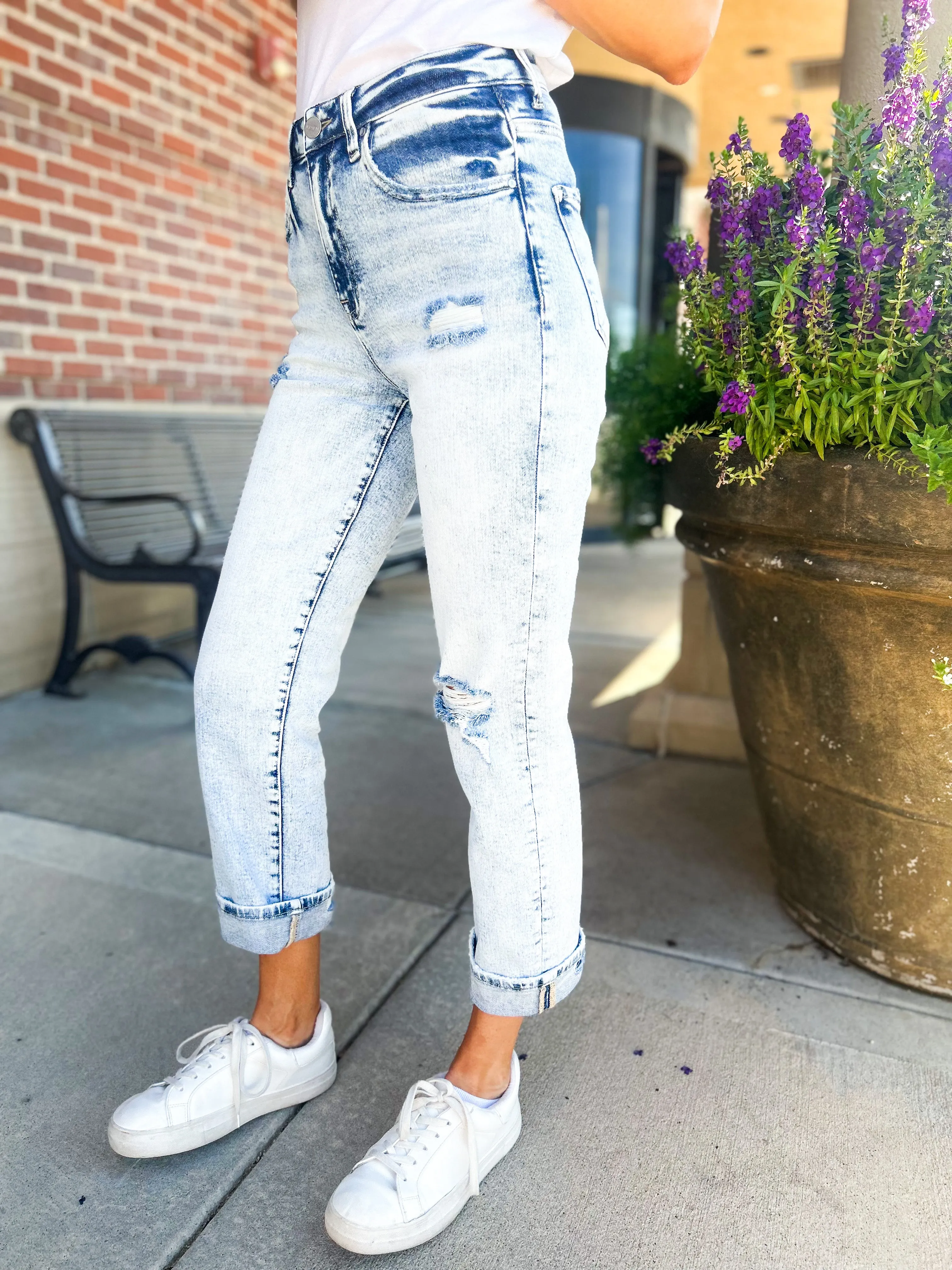 RISEN Boyfriend Distressed Stretch Jeans