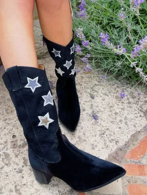 Rock Stars Vegan Suede Cowboy Boots | Black