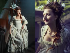 Rococo Elizabeth Swann 18th Century offwhite linen dress