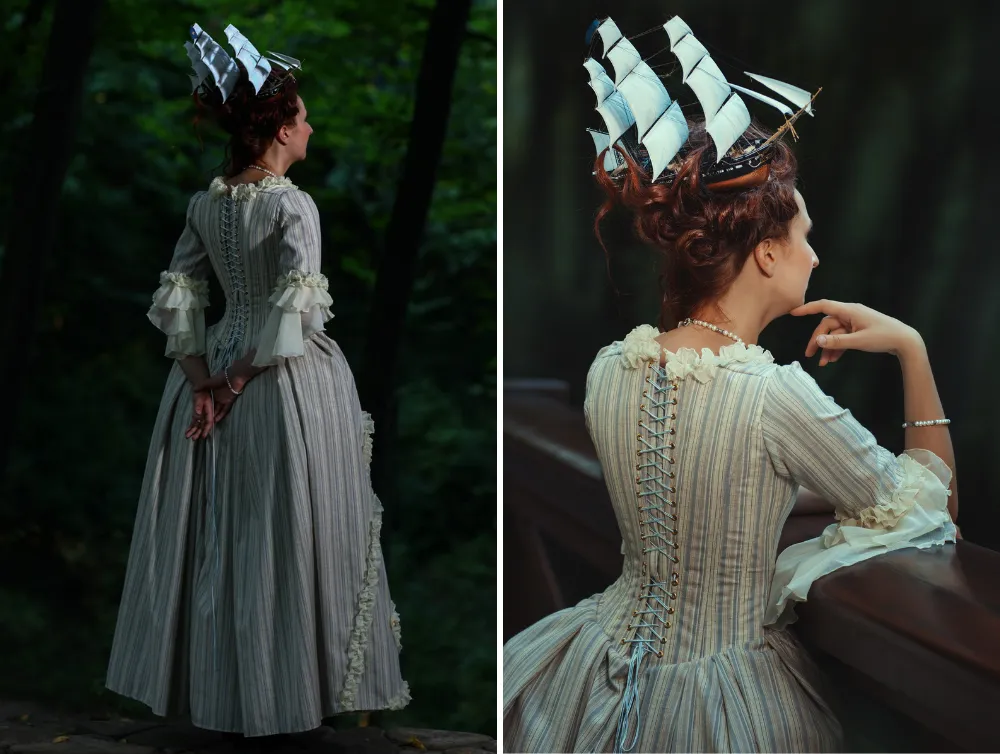 Rococo Elizabeth Swann 18th Century offwhite linen dress