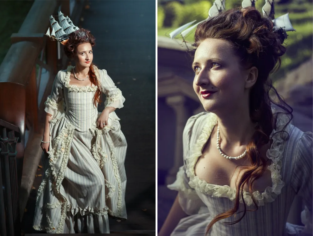 Rococo Elizabeth Swann 18th Century offwhite linen dress