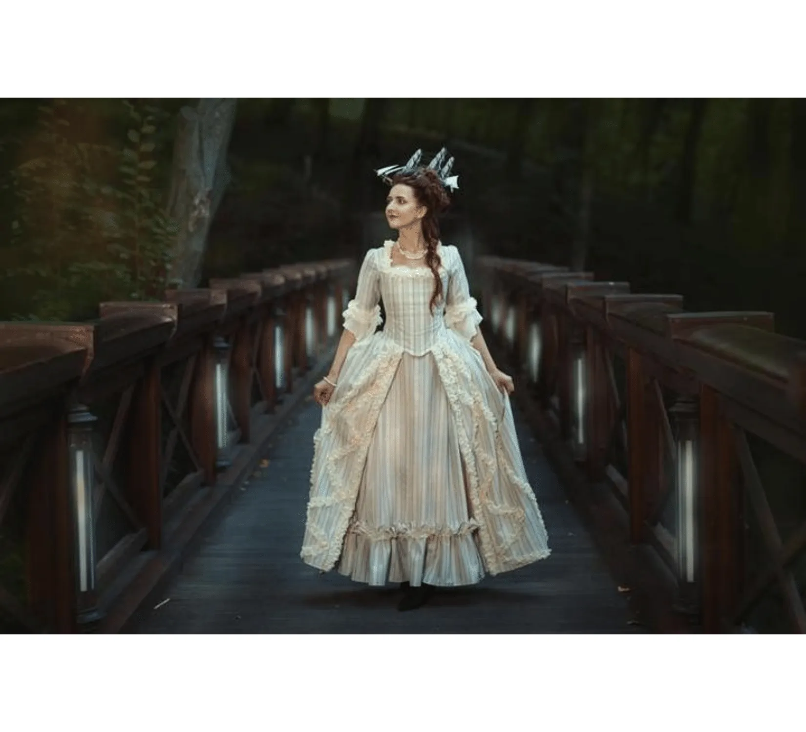 Rococo Elizabeth Swann 18th Century offwhite linen dress