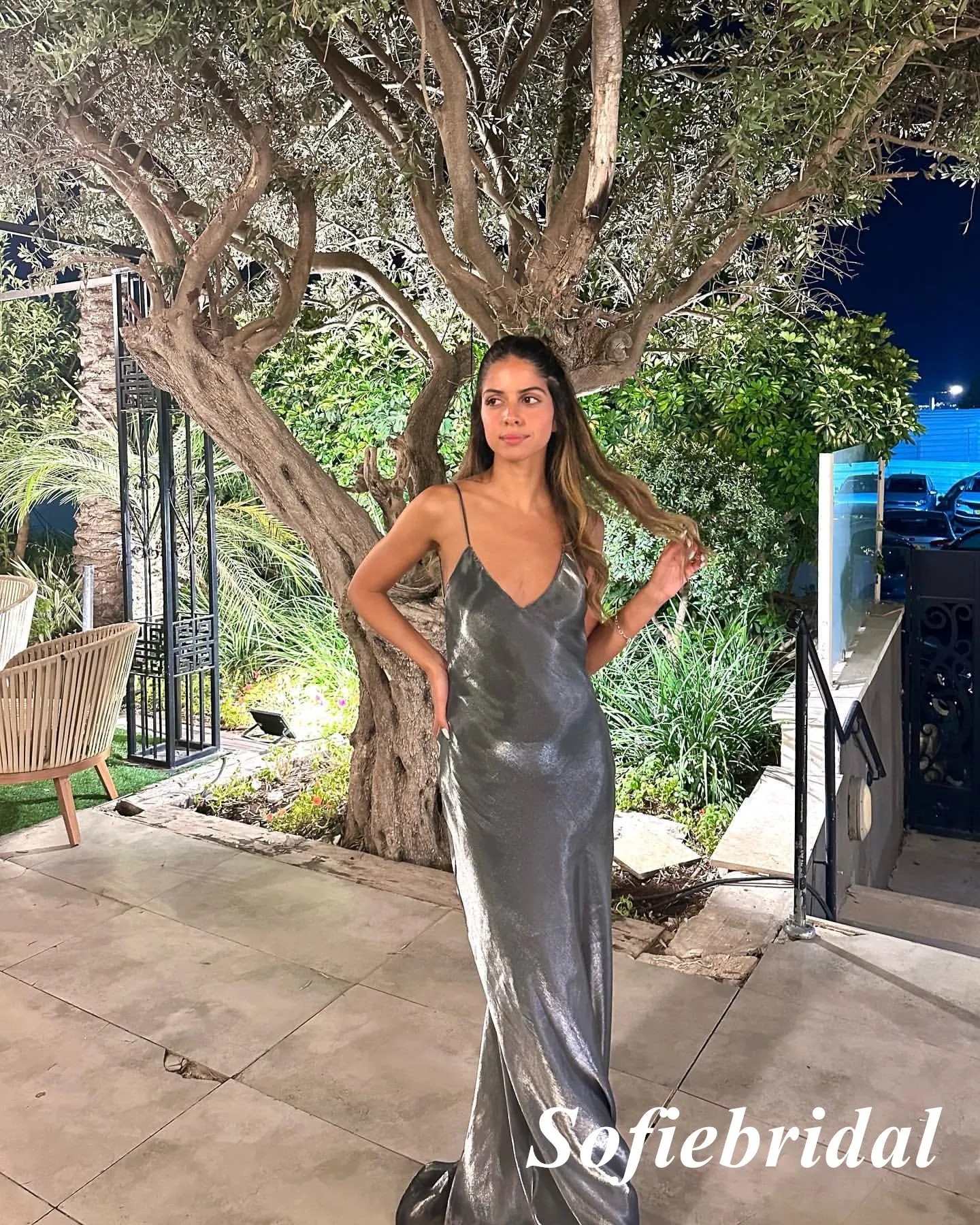 Sexy Elastic Satin Spaghetti Straps V-Neck Sleeveless Mermaid Prom Dress, PD01027