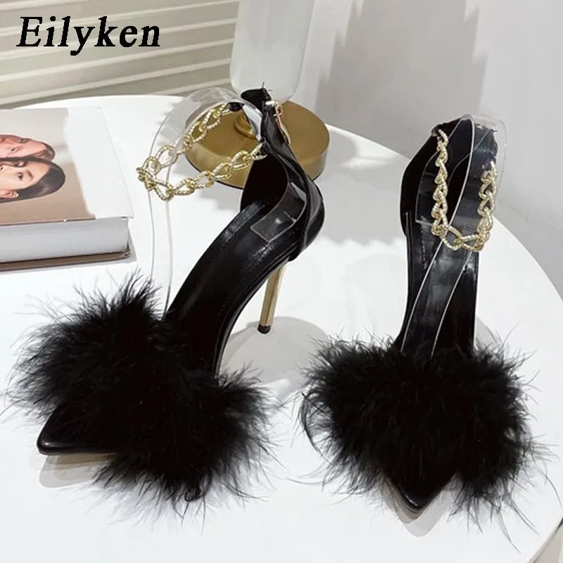 Sexy Pointed Toe Feather Zipper