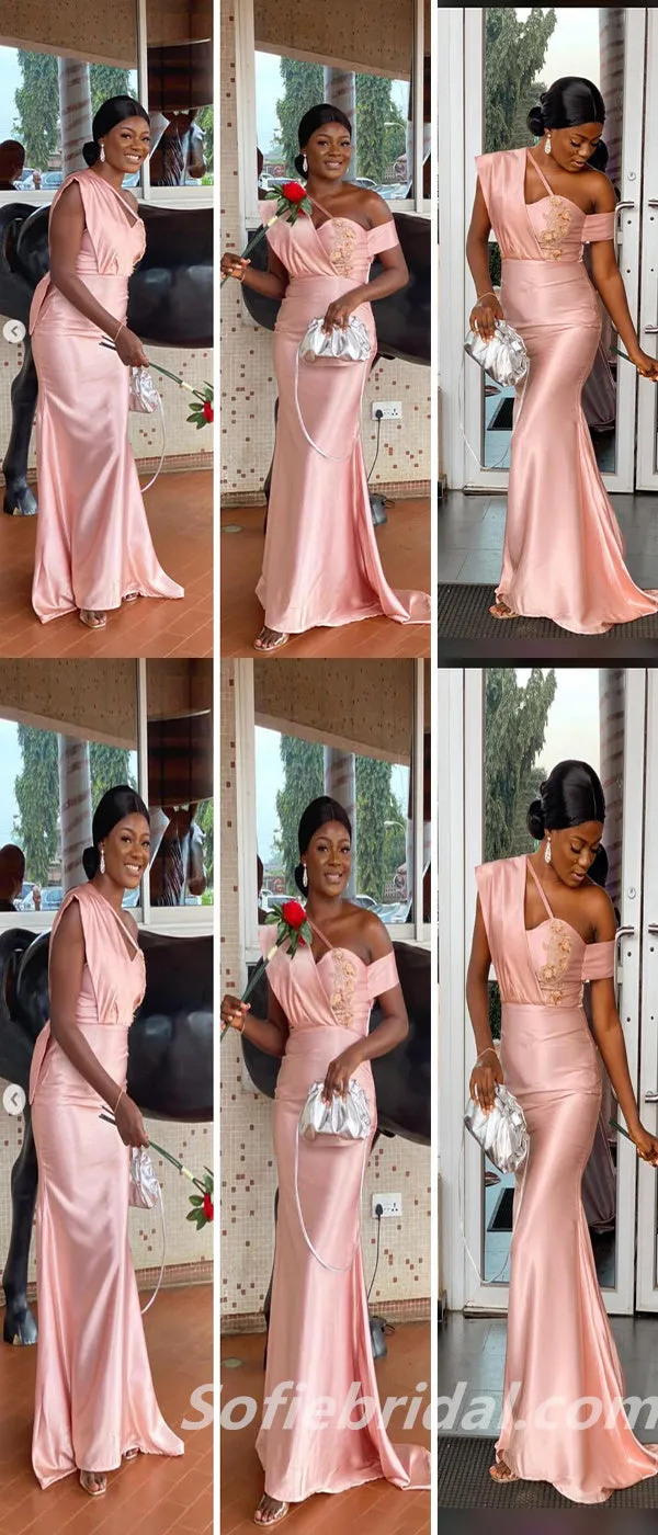 Sexy Soft Satin Mermaid Floor Length Bridesmaid Dressses With Applique, SFWG00455