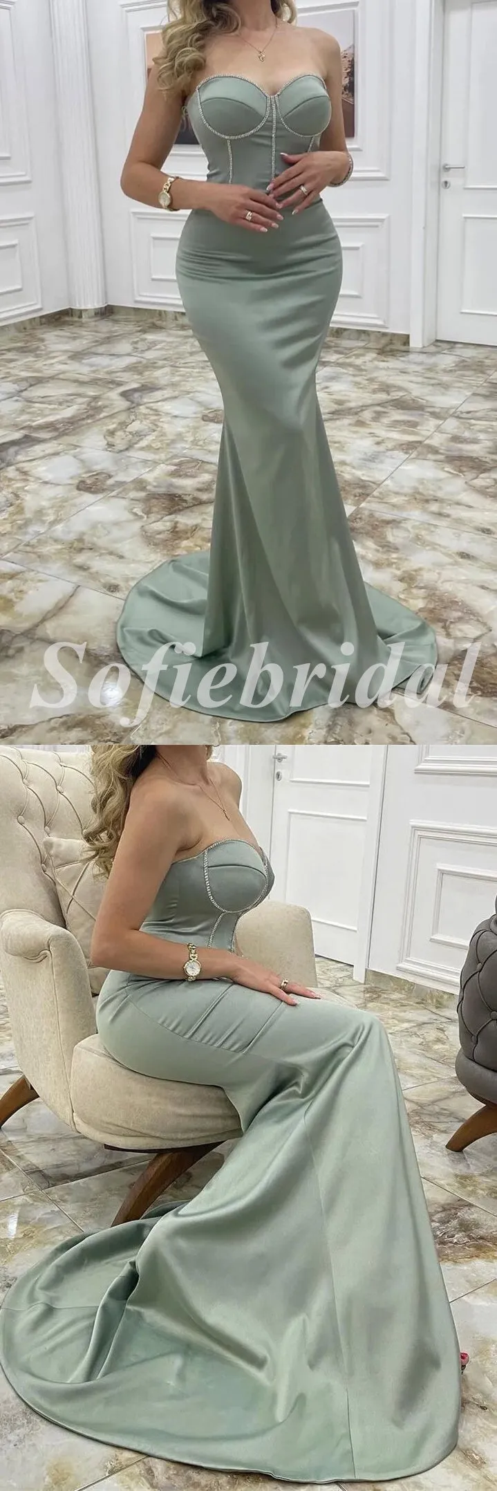 Simple Sexy Satin Sweetheart Mermaid Long Prom Dresses,SFPD0614